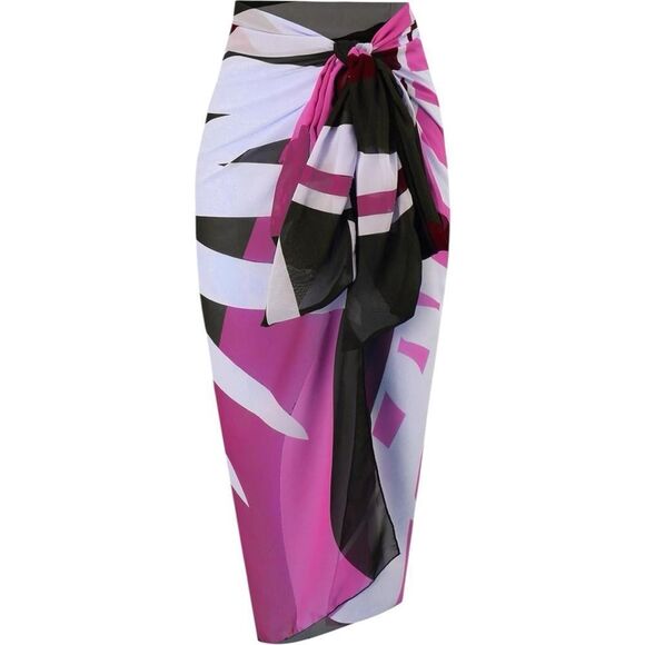 Vibrant Pink One-Piece Swimsuit Set with Wrap Skirt - Picture 6 of 9